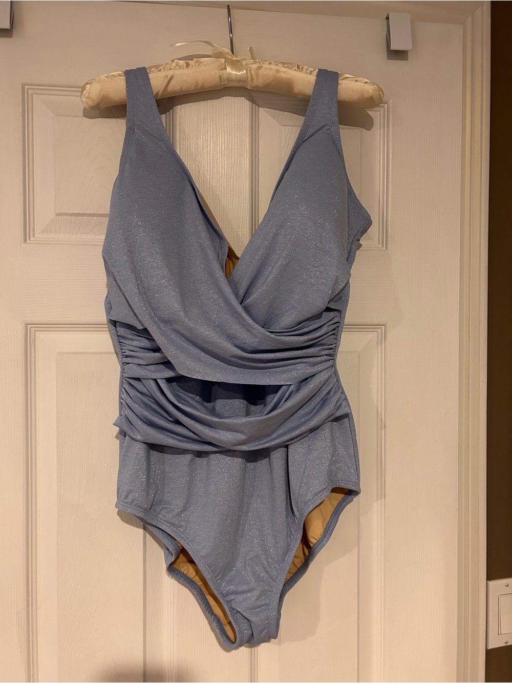 Lands' End Shimmery Light Blue One-Piece Swimsuit